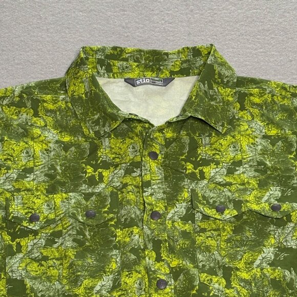 Stio Shifter Shirt Mens Large Green Short Sleeve Outdoor Stretch Snap Geometric - Picture 1 of 7